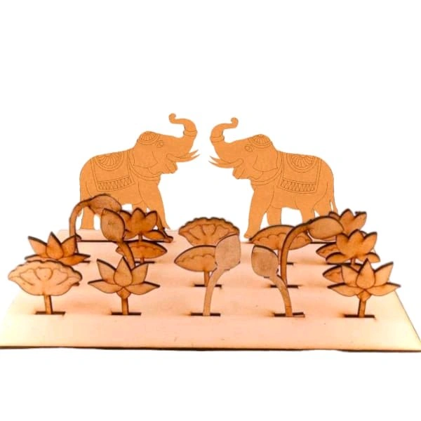 Table Top - Elephant Trunk Up And Lotus Decor