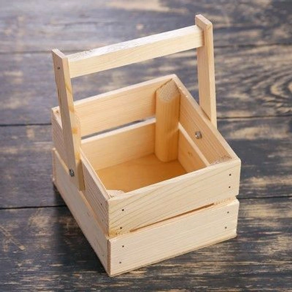 Pinewood Mini Baskets / Planter Box With Handle - 8 x 8 x 9 Inches