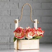 Pinewood Mini Baskets / Planter Box With Handle - 6 x 6 x 7 Inches