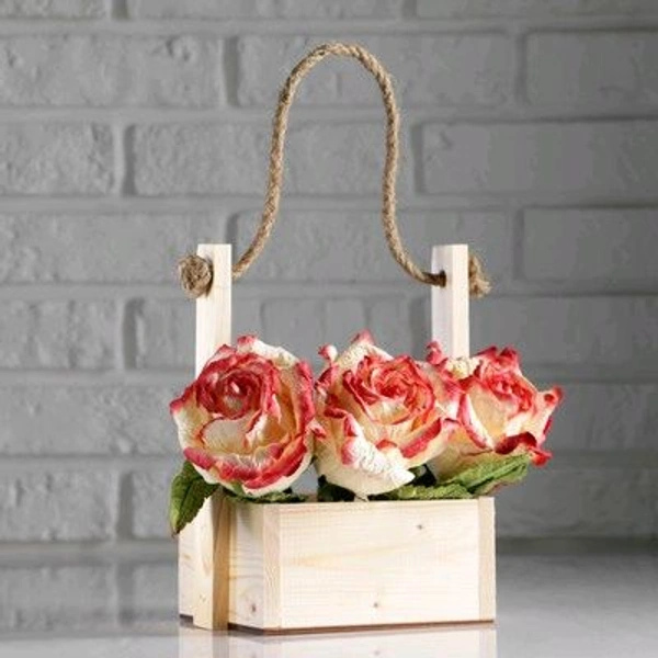 Pinewood Mini Baskets / Planter Box With Handle - 6 x 6 x 7 Inches