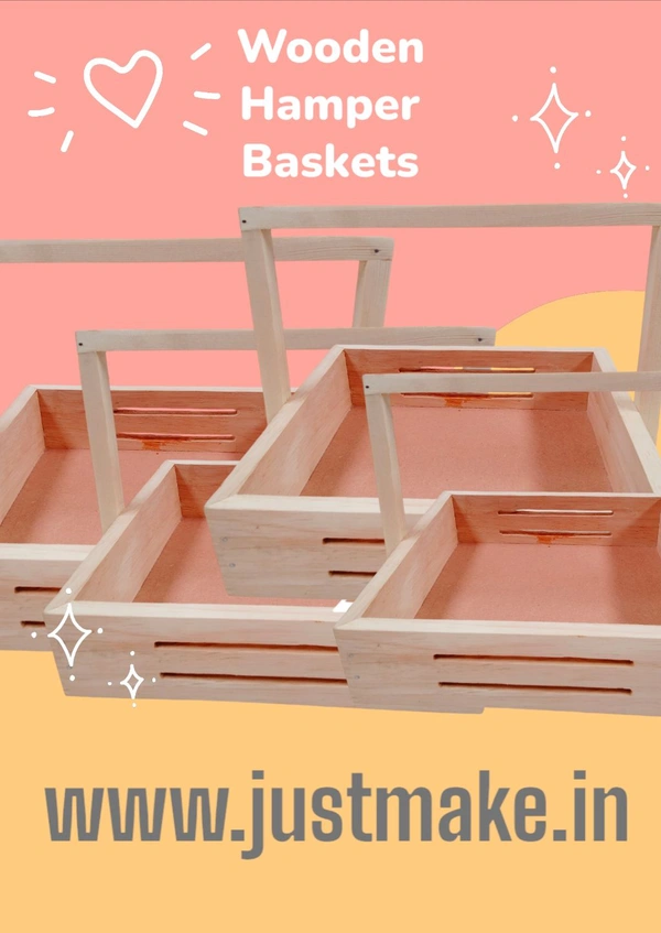 Premium Wooden Hamper Basket / Caddy / Tray - 12 x 12 Inches