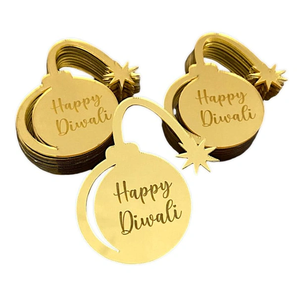 Golden Acrylic Happy Diwali Cutout - 2 Inches