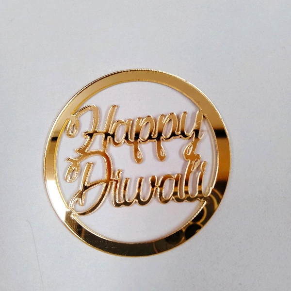 Golden Acrylic Happy Diwali Cutout - 2 Inches