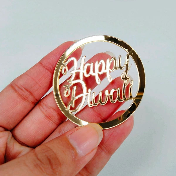 Golden Acrylic Happy Diwali Cutout - 2 Inches