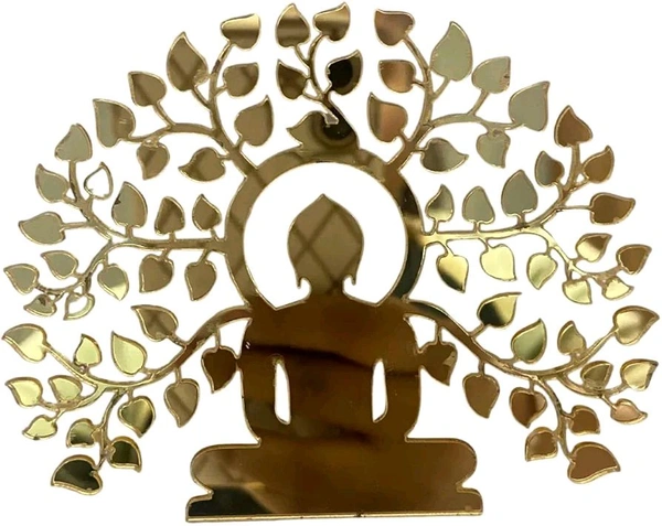 Golden Acrylic Buddha Under Tree - 8 Inches