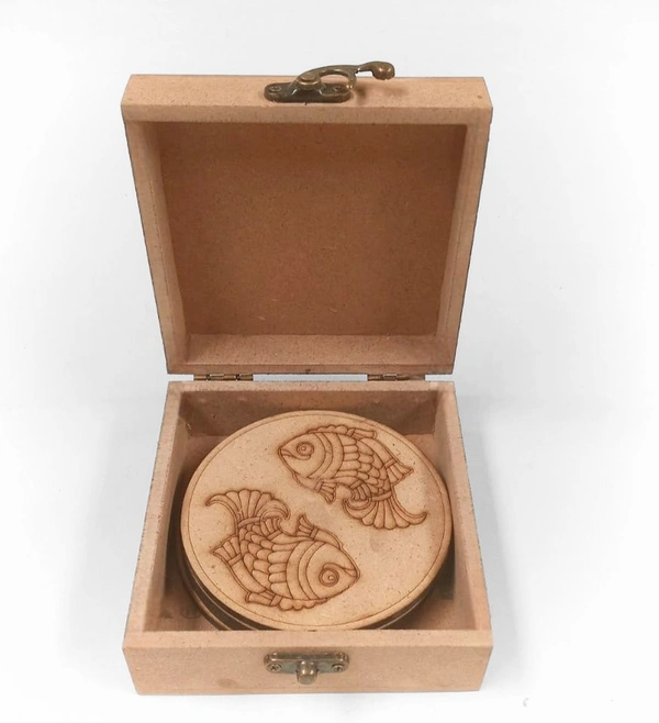 Premarked MDF Coasters & Box - Madhubani Fish
