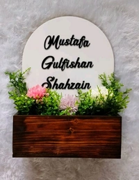 White Acrylic Nameboard with Pinewood Planter Box