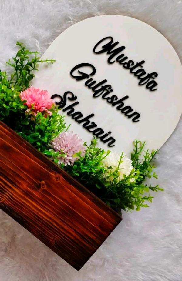 White Acrylic Nameboard with Pinewood Planter Box