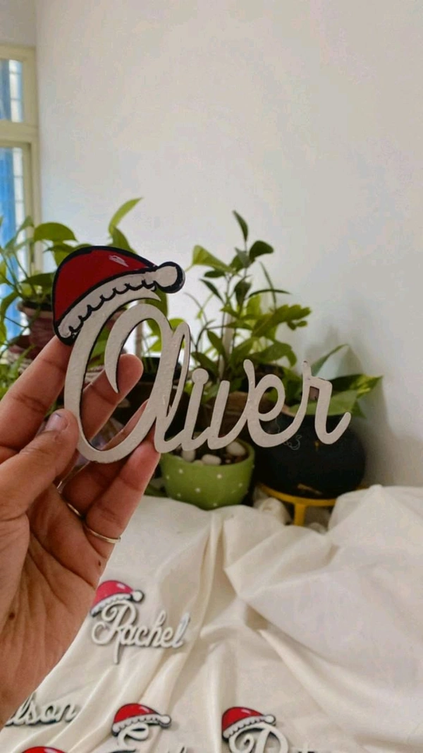 Name Fridge Magnet Christmas Theme Santa Cap - Pack Of 1