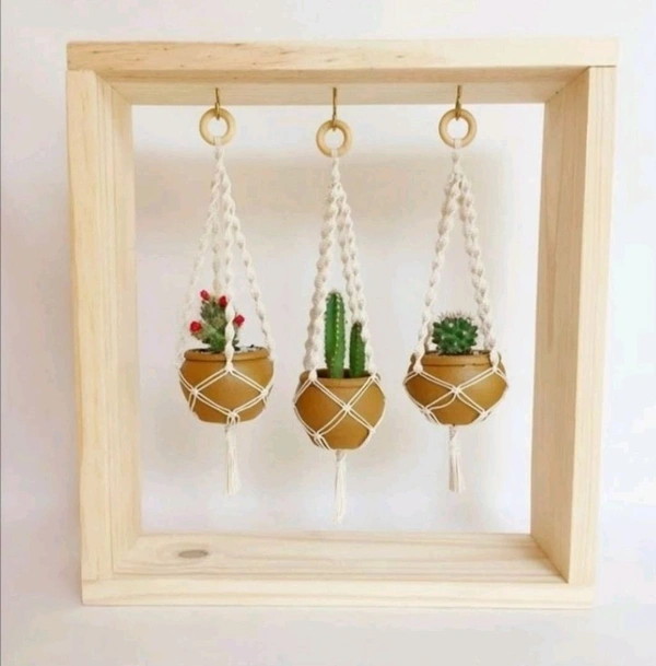 Pinewood Frame With Hook / Plant Hanger / Macrame - 12 * 12 * 2 Inches