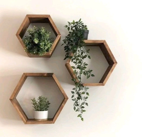 Set Of 3 Hexagon Pinewood Frames / Wall Bracket/ Shelf