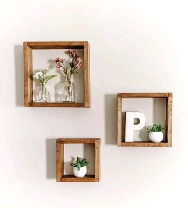 Set Of 3 Square Pinewood Frames / Wall Bracket/ Shelf