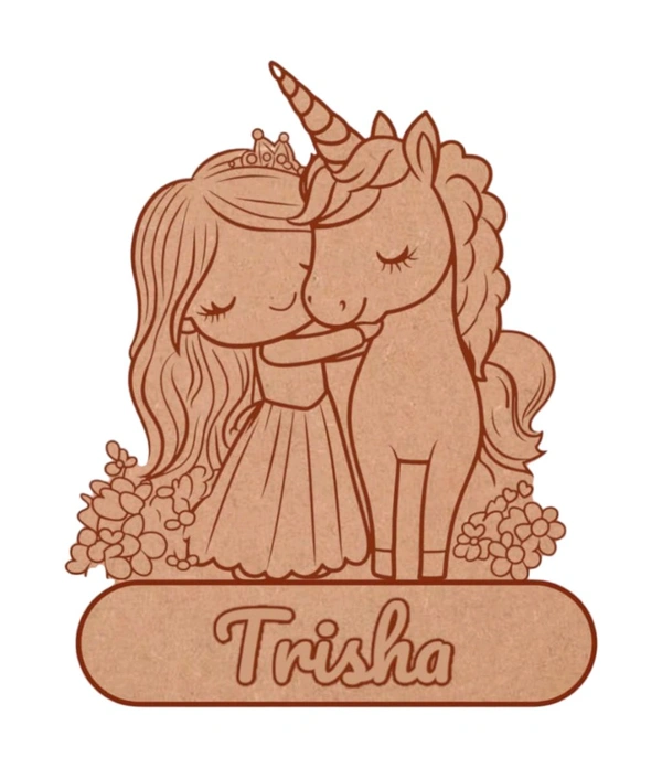 Princess with Unicorn Kids Room Name Board - 4mm