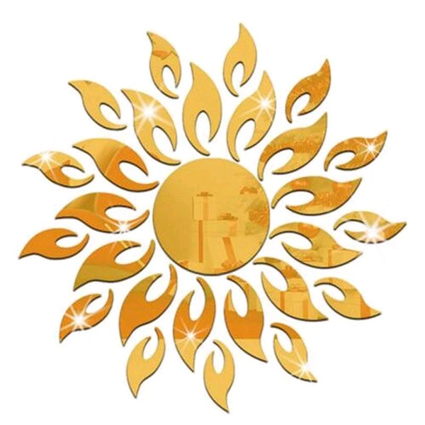 Laser Cut Mirror Acrylic Sun Art Wall Sticker - Gold