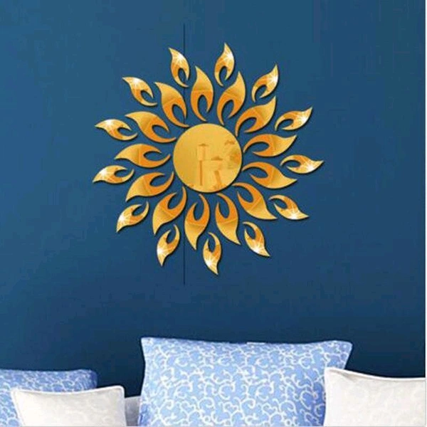 Laser Cut Mirror Acrylic Sun Art Wall Sticker - Gold