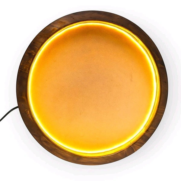 Round Pinewood Frame With LED Teakwood Finish - 16 Inch