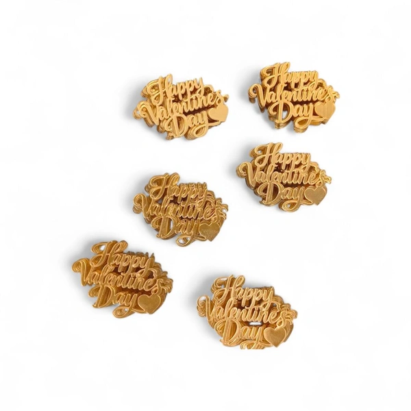 Happy Valentine's Day Tag / Cake Topper - Golden Acrylic - Set of 50