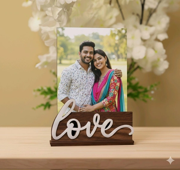 Love Acrylic Photo Frame With Wooden Base - Medium 5*7 inches