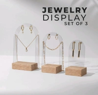 3 Pack Acrylic Jewelry Display With Pinewood Base - Transparent acrylic