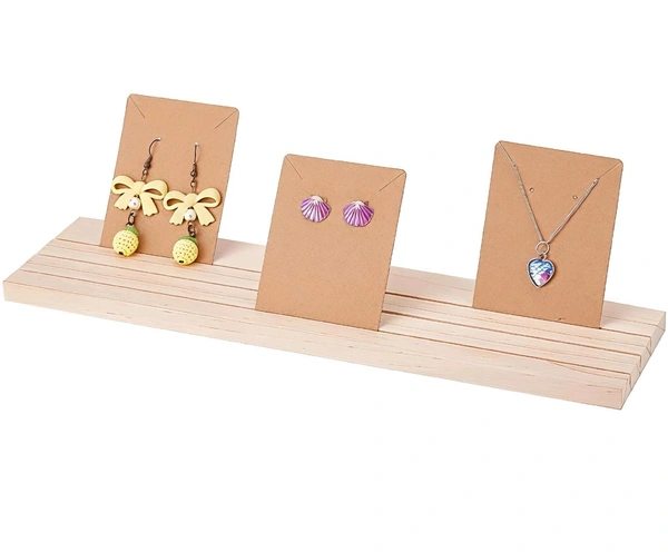 Wooden Jewelry Display Stand, 3-Slot Earring Holder, Business Card Organizer