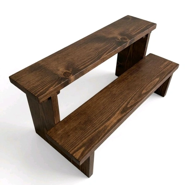 2-Tier Wooden Display Stand - 2 Step Dismantling - Stall & Retail Store - Dark Walnut Shade - Large