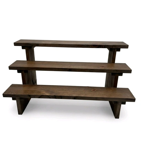 3-Tier Wooden Display Stand - 2 Step Dismantling - Stall & Retail Store - Dark Walnut Shade - Small