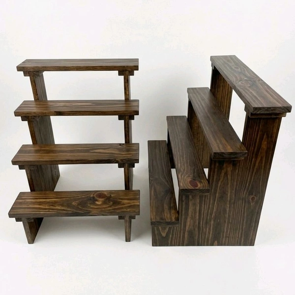 4-Tier Wooden Display Stand - 2 Step Dismantling - Stall & Retail Store - Dark Walnut Shade - Large