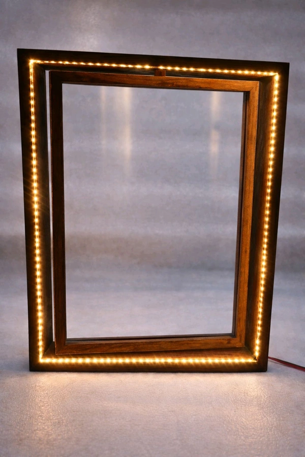 Teak Wood Rotating Frame / Floating Frame / Varmala Preservation With LED Light. - Small - 8 * 6 Inches