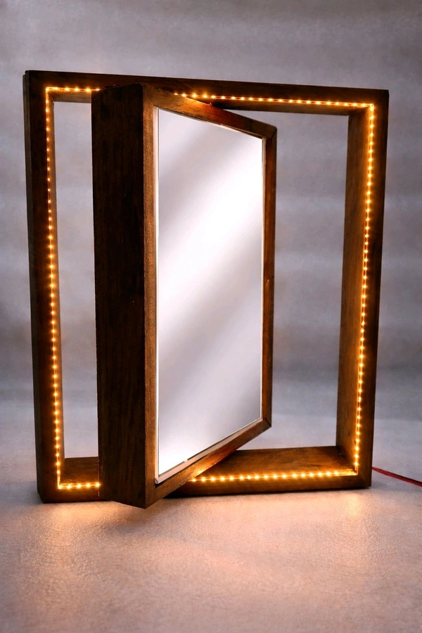 Teak Wood Rotating Frame / Floating Frame / Varmala Preservation With LED Light. - Small - 8 * 6 Inches