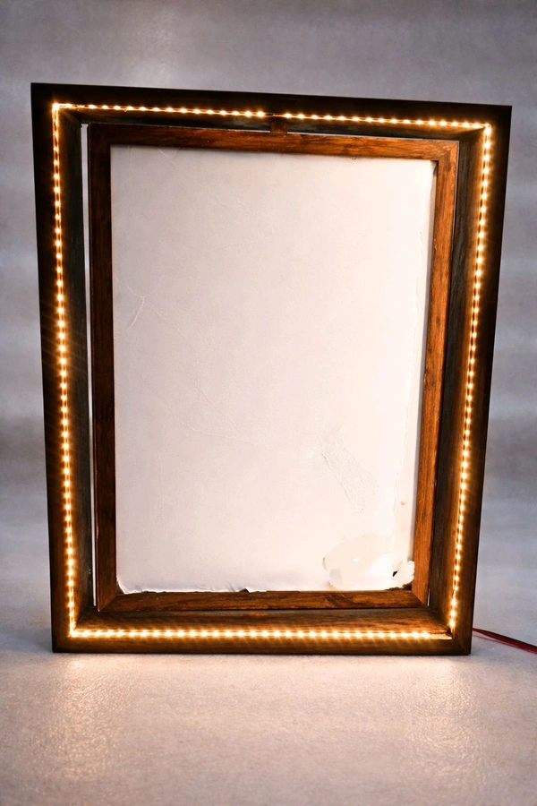 Teak Wood Rotating Frame / Floating Frame / Varmala Preservation With LED Light. - Small - 8 * 6 Inches