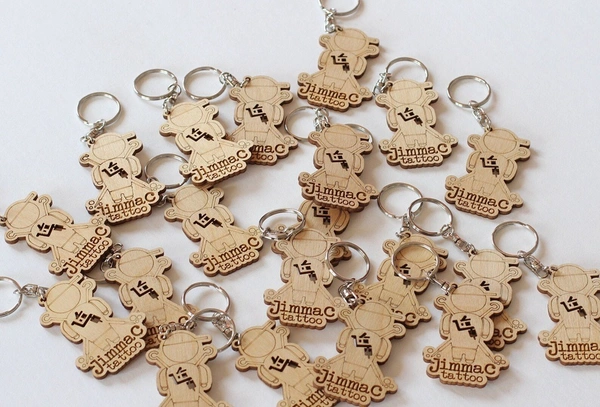 50 pcs Laser Cut Wooden Logo Keychain, Personalized Birch Keyring for Branding
