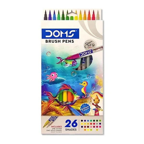 DOMS Non-Toxic Multicolor 26 Shades Brush Pens Set | Super Soft Fine Tip Brush Pens | Diverse 26 Shades