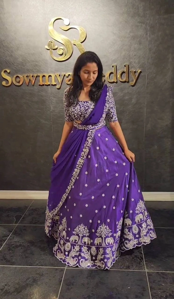 Elephant Lehenga - Purple, XL up to XXL