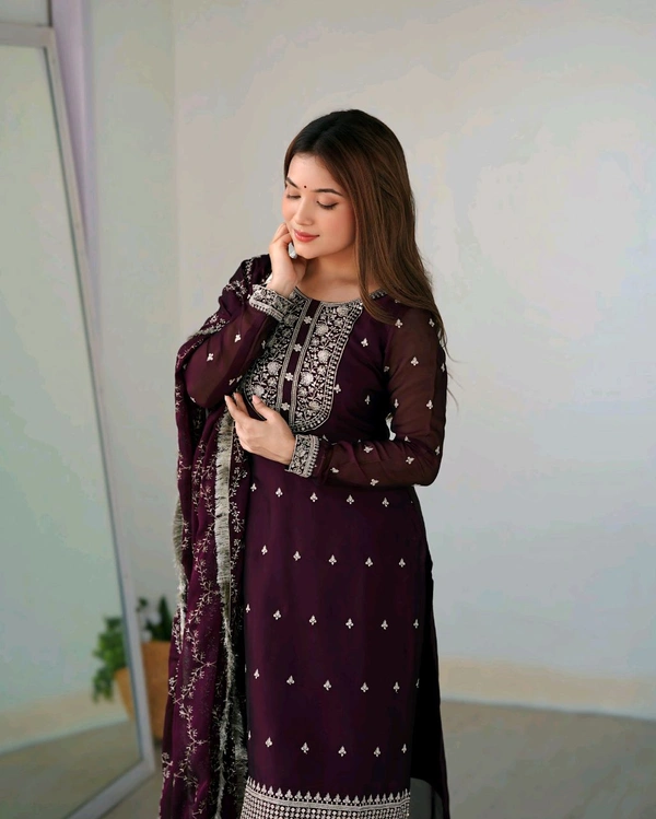 Traditional Kurta Set - wine, XS-34