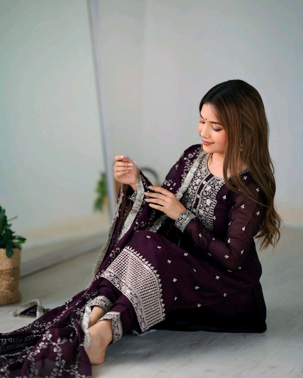 Traditional Kurta Set - wine, XS-34