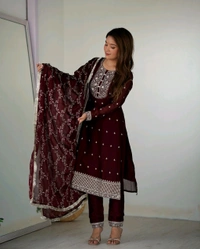 Traditional Kurta Set - wine, XS-34