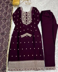 Traditional Kurta Set - wine, XS-34