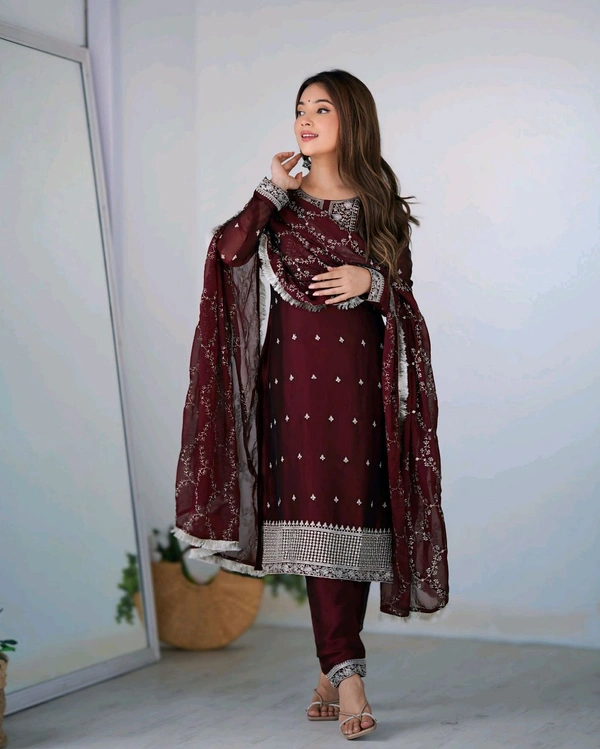 Traditional Kurta Set - Maroon, XL-42