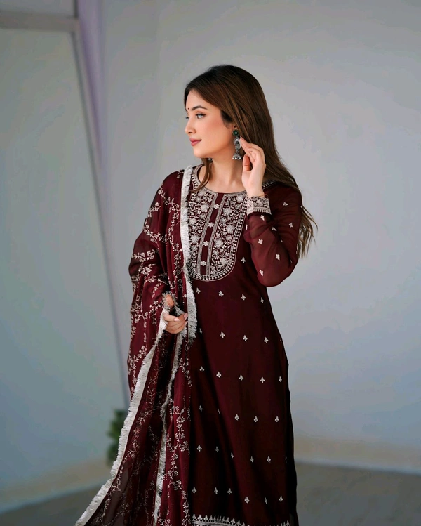 Traditional Kurta Set - Maroon, XL-42