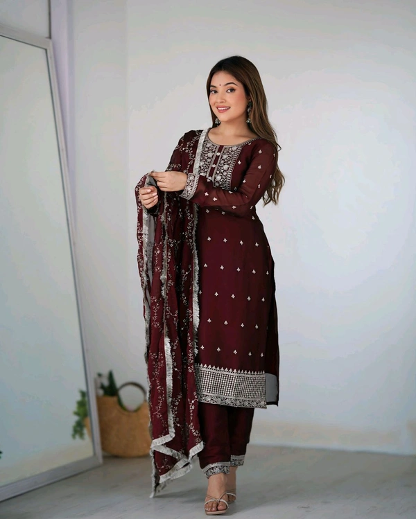 Traditional Kurta Set - Maroon, XXL-44