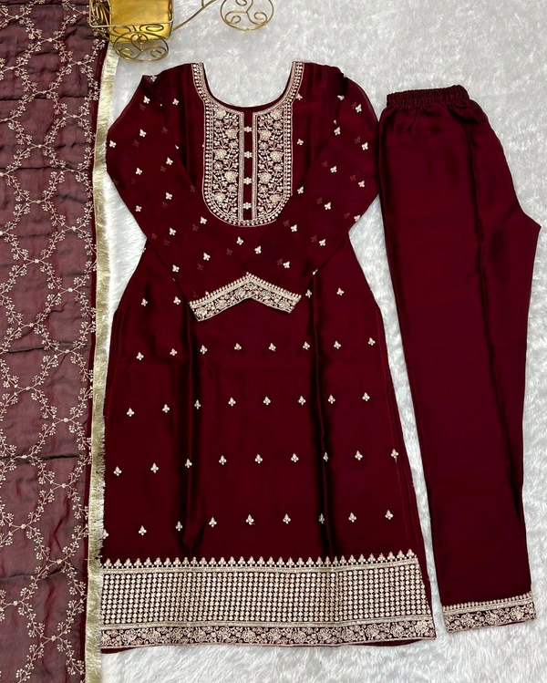 Traditional Kurta Set - Maroon, XXL-44