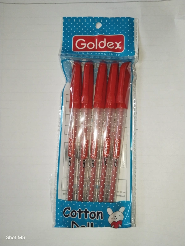 Goldex Cotton Doll Ball Pen - 5 Piece  - Red