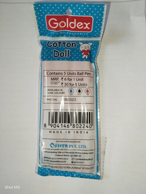 Goldex Cotton Doll Ball Pen - 5 Piece  - Red