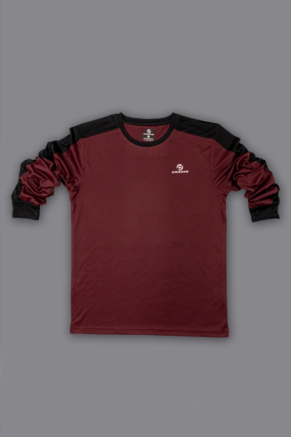 Drizone-Pack of 16 Pcs-@170/Pc- Round Neck Full Sleeve Designer T-Shirt With Panel - Wine, Airforce, Light Grey, Sky Blue, M,L,XL,XXL