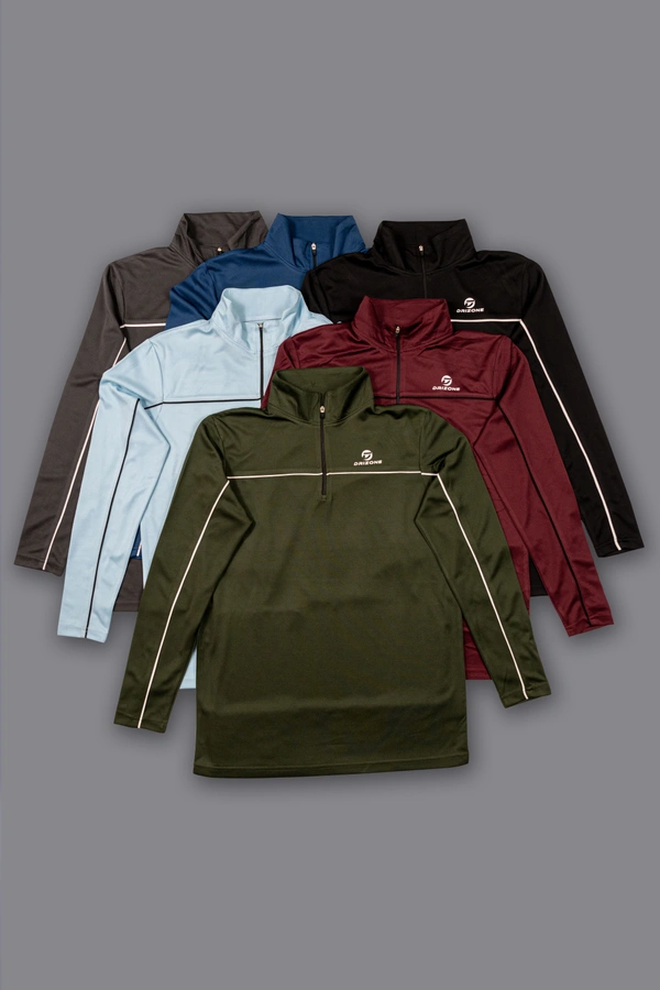 Drizone-Pack of 24 Pcs-@170/Pc-Polo Full Sleeve Designer T-Shirt With Piping - Black, Dark Grey, Airforce, Sky Blue, Wine, Olive, M,L,XL,XXL