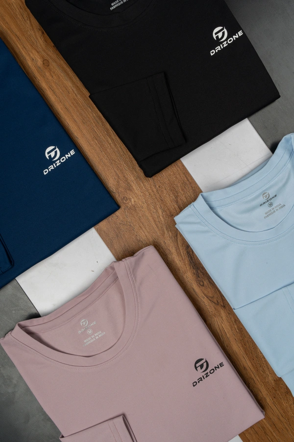 Drizone-Pack of 32 Pcs-@190/Pc- Sports Drifit Matty Full Sleeves T-Shirt - M,L,XL,XXL, Wine, Onion pink, Teal green, Olive, Navy blue, Black, White, Light Grey