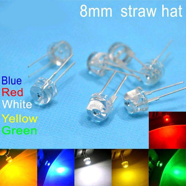 10pcs 8mm 0.5W 3.7 Voltage Power Super Bright Straw hat Light LED lamp Bead Light-Emitting diode  - White