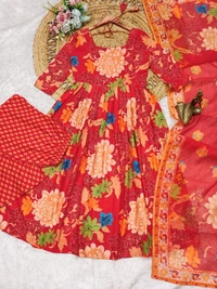 Red Floral Designer Kurti - M (38), Red