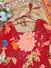 Red Floral Designer Kurti - M (38), Red