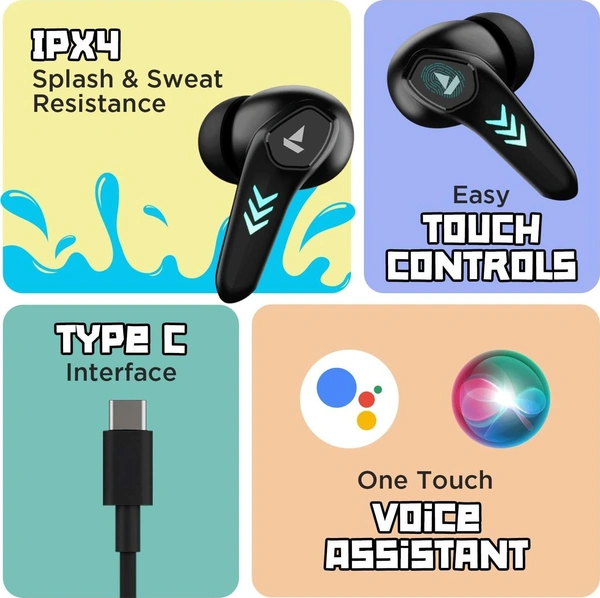 boAt Airdopes 190 True Wireless in Ear Earbuds with Beast Mode(50ms) for Gaming, 40H Playtime, Breathing LEDs, Signature Sound, Quad Mics Enx Tech, ASAP Charge & BT v5.3 - White